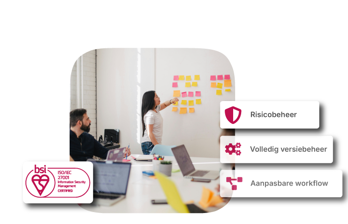 Foto van een team met geeltjes